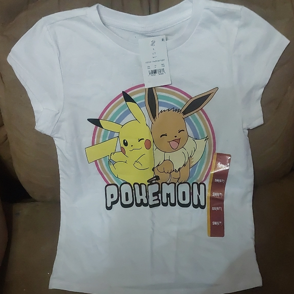 🌷🏖 Pokemon White Tee with Pikachu and Eevee